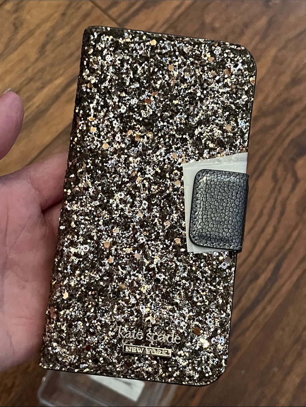 kate spade Gold Glitter Wrap Folio Phone Case Magnetic Closure-new in clamshell